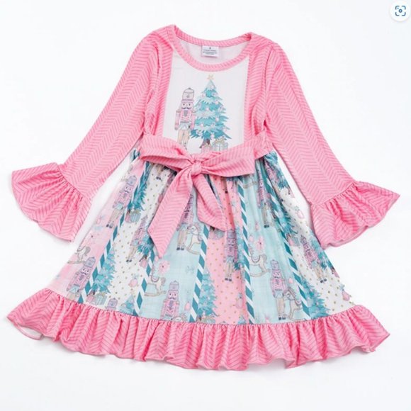 Christmas Nutcracker Girls Long Sleeve Panel Twirl Dress - Picture 1 of 6